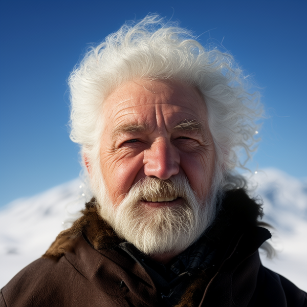 纪实摄影，瑞典老头，白发苍苍，雪地风光，4K超清，生活写实，质朴，自然阳光，岁月痕迹